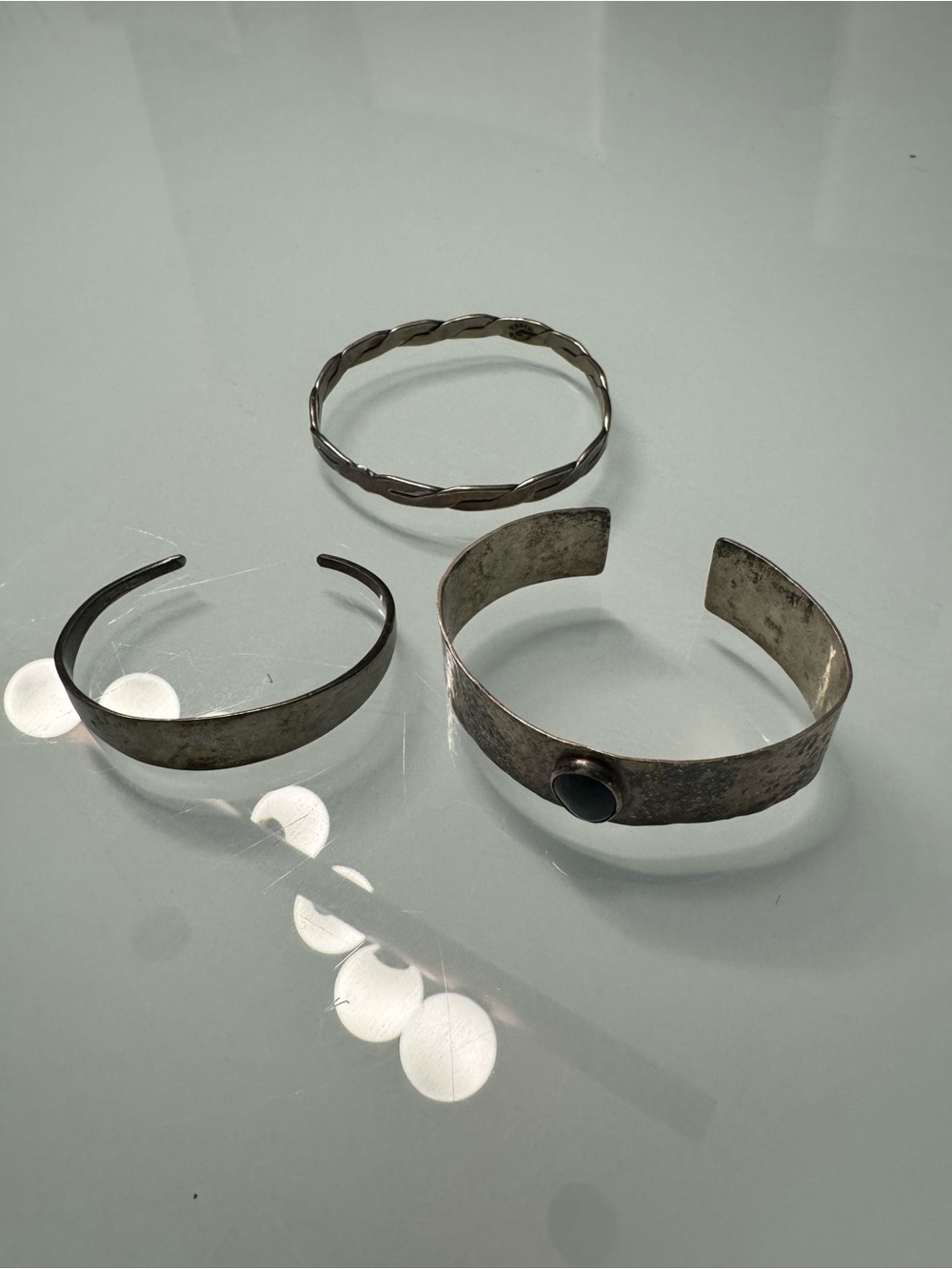 Three  real Silver- Cuffs Bracelet Set
